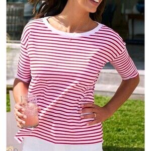 Frank And Eileen Josephine Tee Red White French Stripe Shirt Boat Neck Women LG